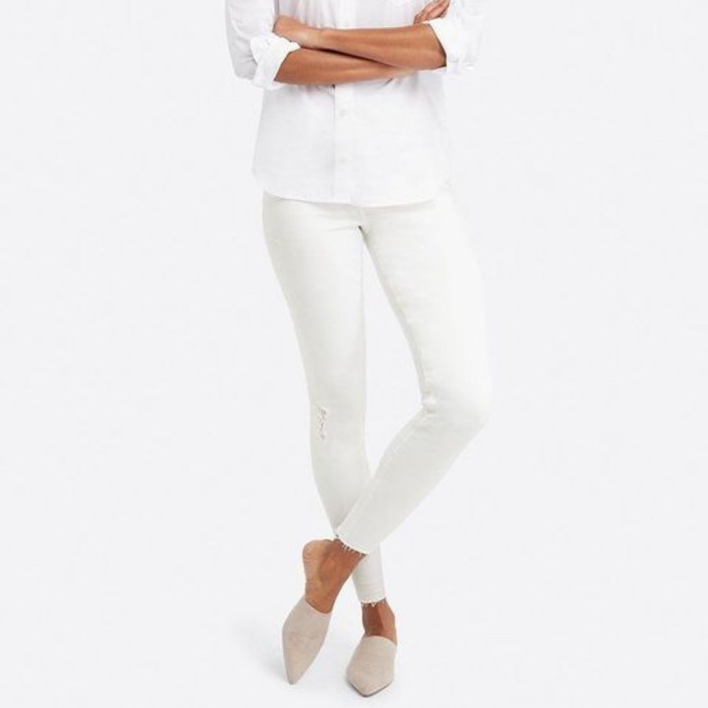 SPANX White Distressed Ankle Jeans, M